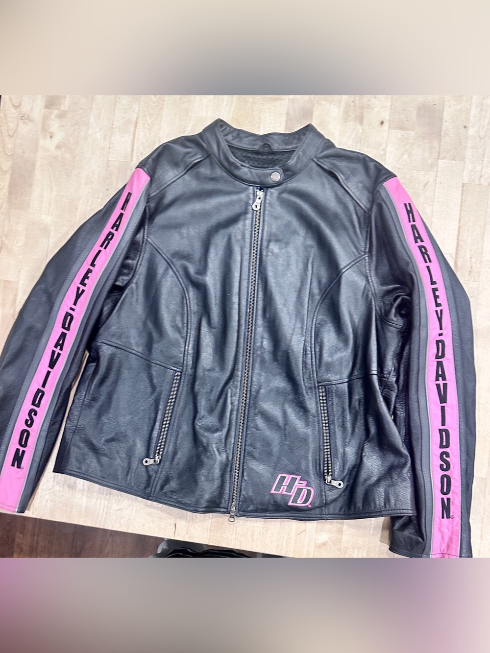 Harley-Davidson Black Leather Jacket with Pink Sleeve Panels